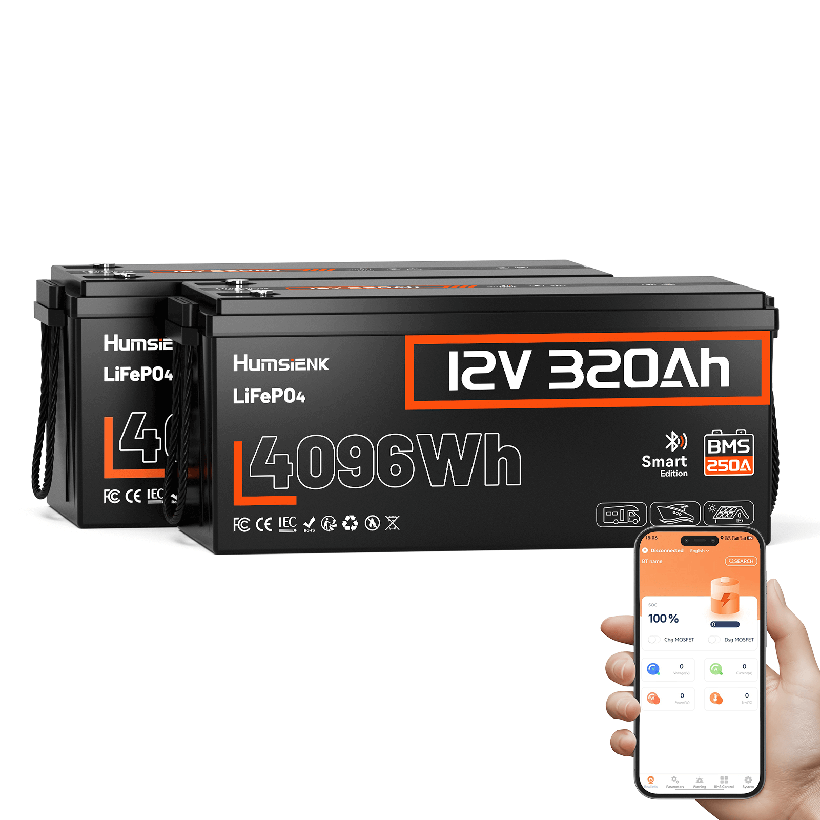 2 pcs Humsienk 12V 320Ah Deep Cycle Battery