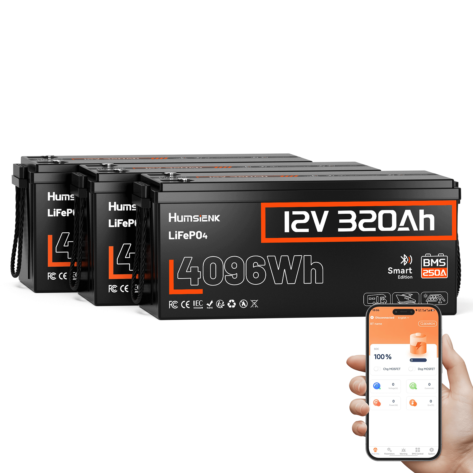 3 pcs Humsienk 12V 320Ah Deep Cycle Battery