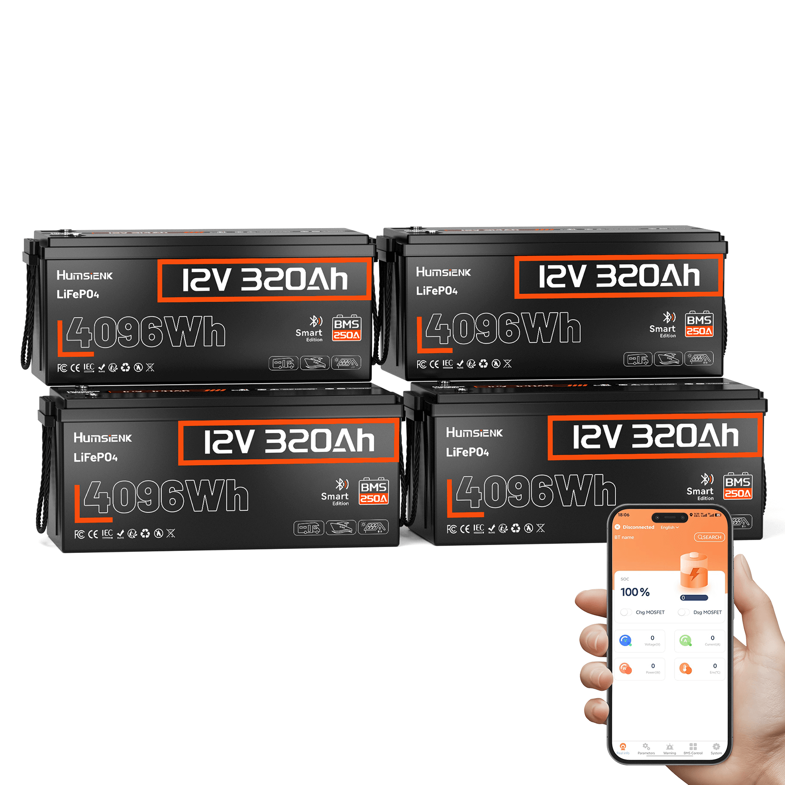 4 pcs Humsienk 12V 320Ah Deep Cycle Battery