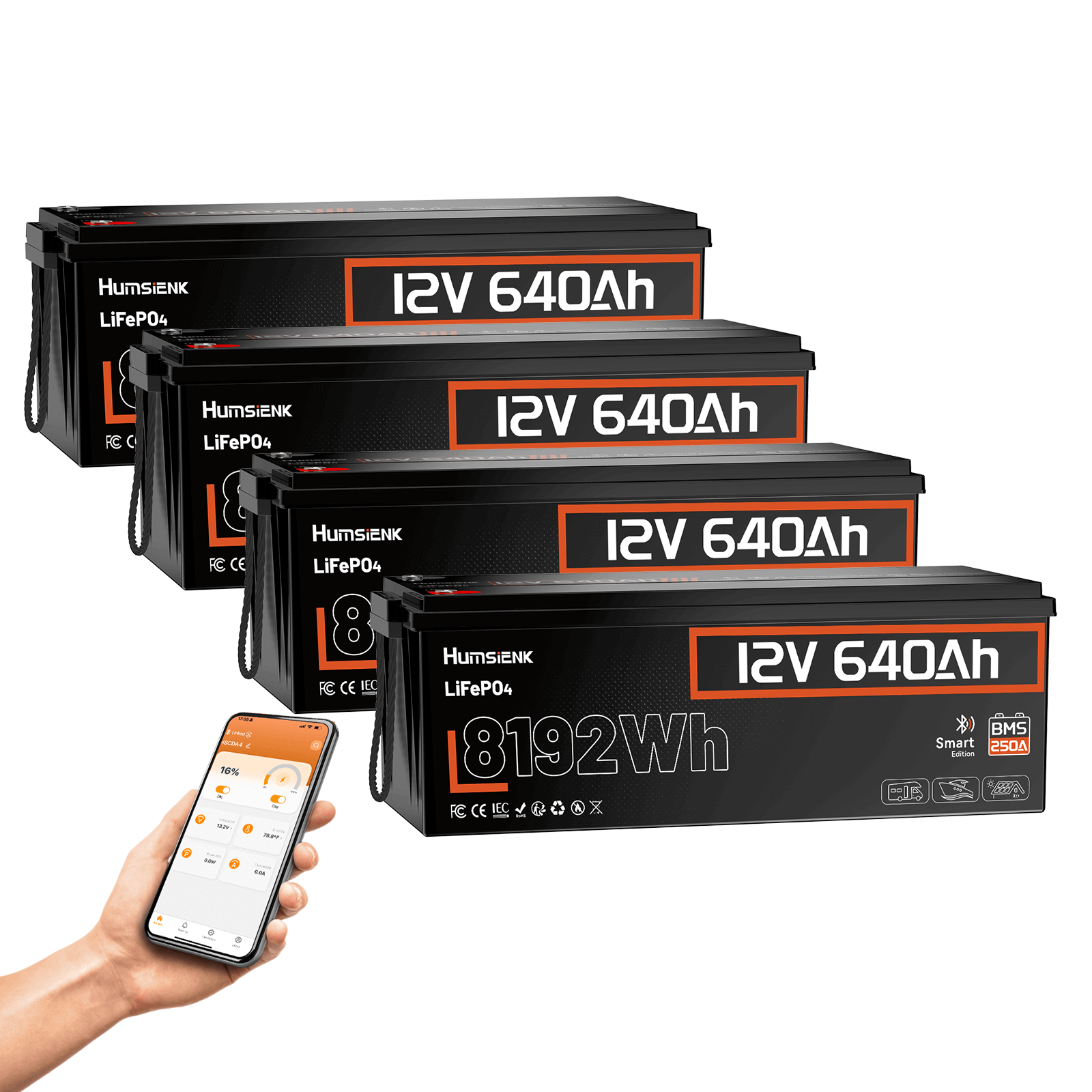 4 pcs Humsienk 12V 640Ah LiFePO4 Lithium Battery