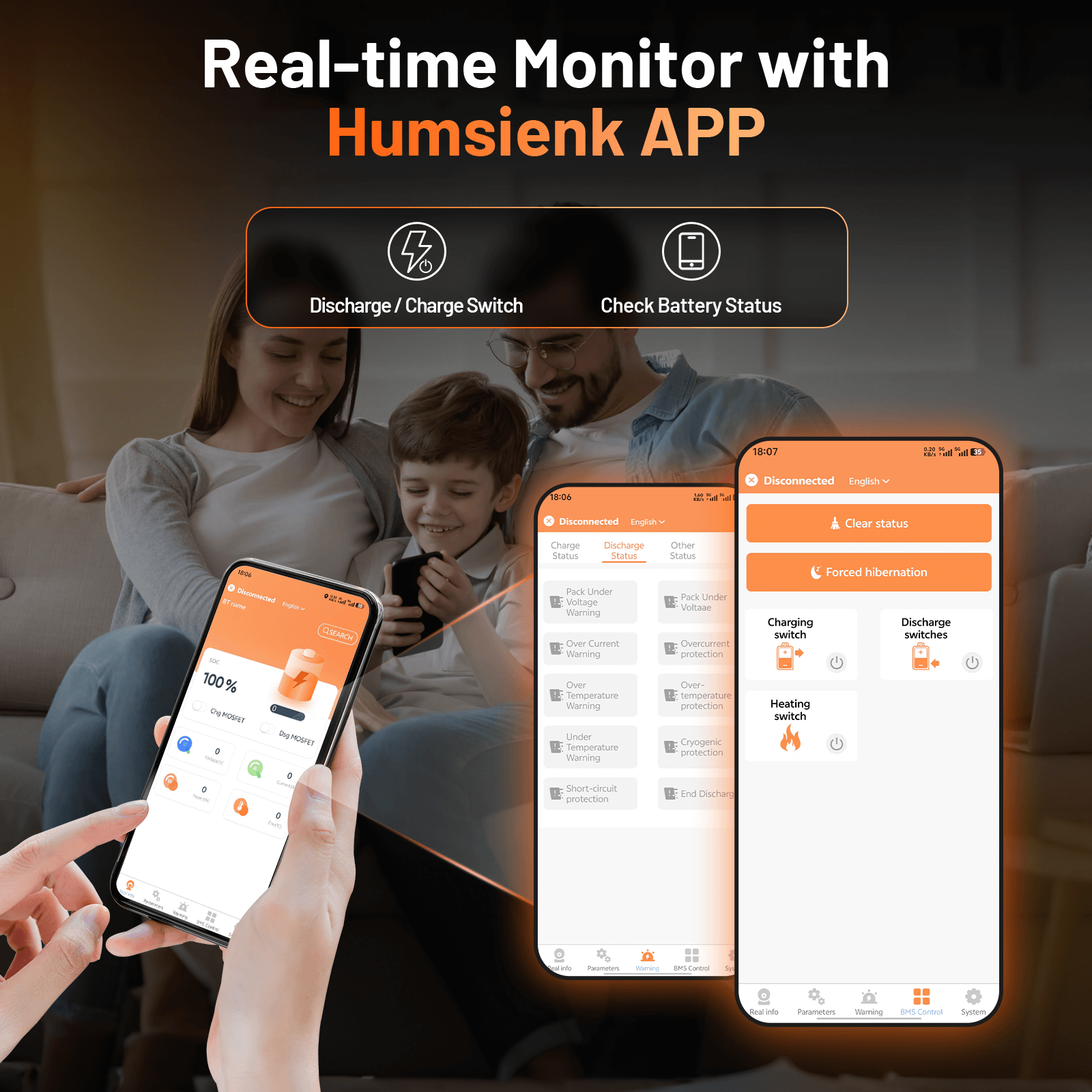 Humsienk 12V 320Ah Deep Cycle Battery with Bluetooth monitoring