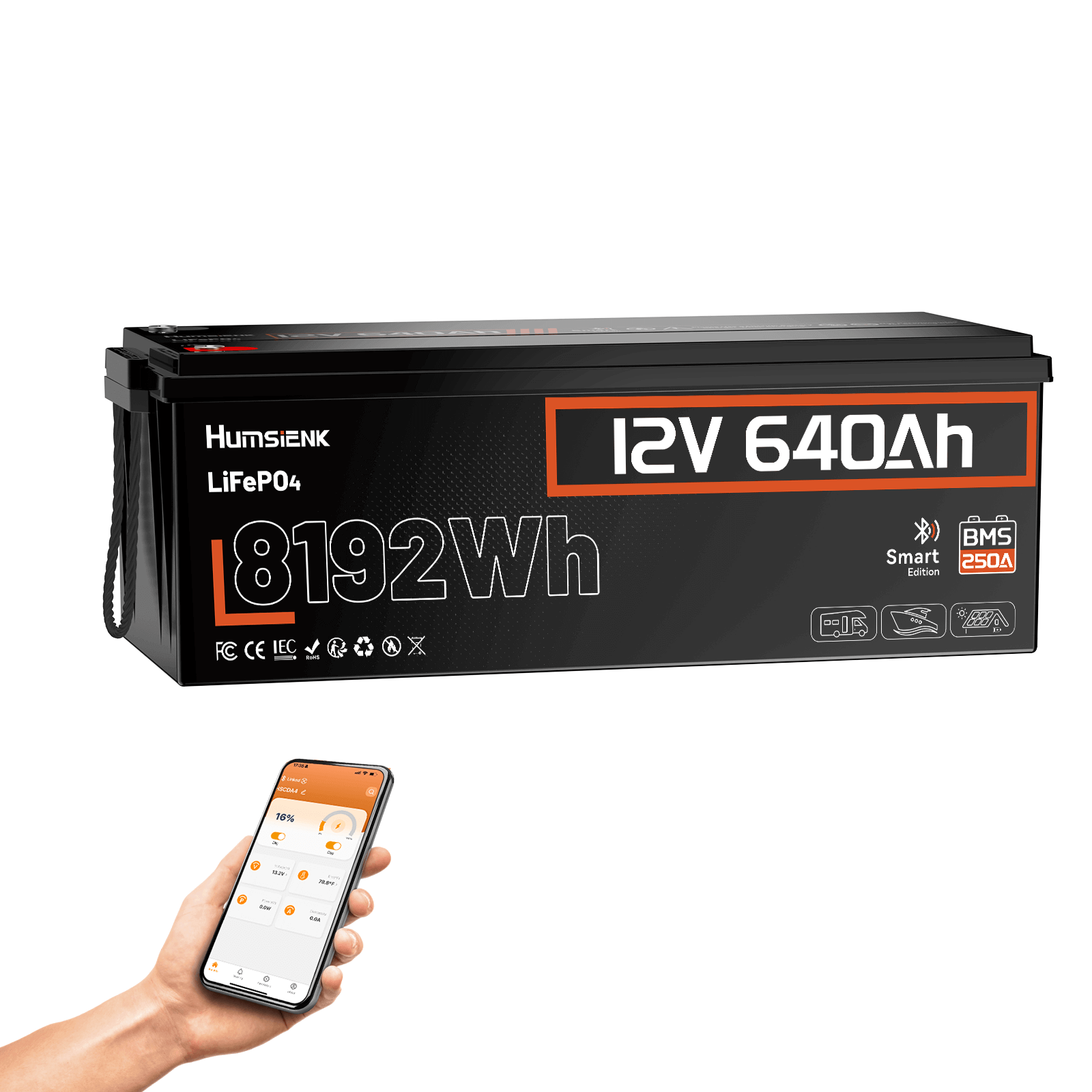 Humsienk 12V 640Ah LiFePO4 Lithium Battery